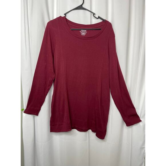 Chico's knit t-shirt tunic length top large 12 red burgundy THE UTLIMATE TEE - Picture 10 of 16